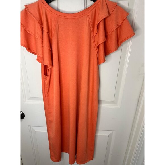 Como Vintage Womens XL Orange Ruffle Sleeve Dress Casual Lightweight Comfortable - Picture 4 of 5